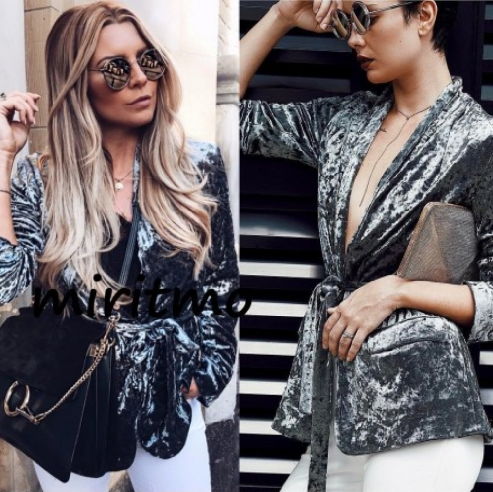 Zara Gray Crushed Velvet Belted Jacket Size L